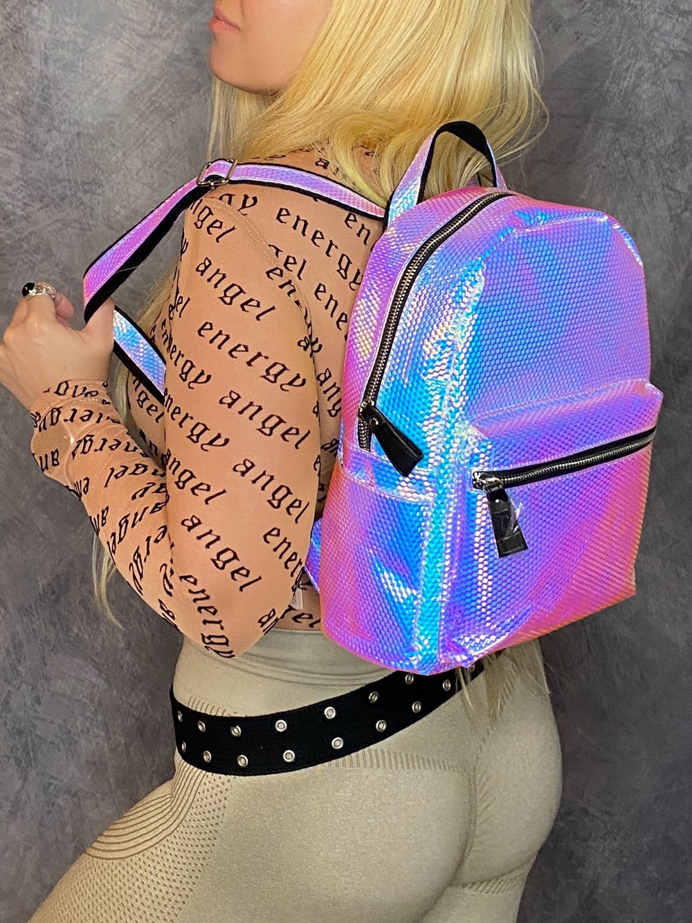 Holographic Color Shift Cyber Rave Mini Backpack - Picture 6 of 13
